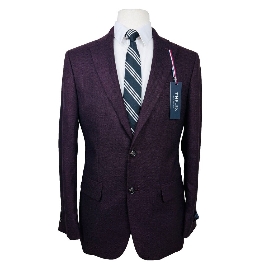 $295 NEW TOMMY HILFIGER MENS 38R SOLID BORDEAUX BLAZER SPORT COAT SUIT JACKET